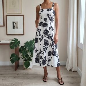 NWT Italy Linen Midi Black & White Floral Dress